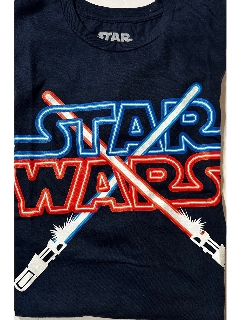 Star Wars logo lightsaber graphic T shirt navy blue S